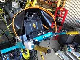 Cyber-Clydesdale handlebars with hooded Panasonic Toughpad dock